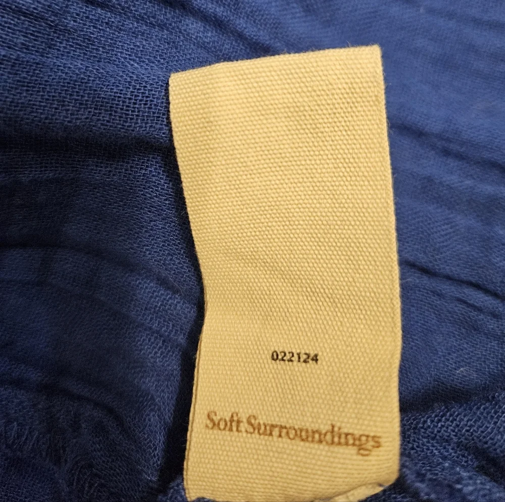 Soft Surroundings Blue 1/2 Sleeve Cotton Gauze Midi V-Neck Dress - Picture 5 of 5